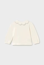 Mayoral L/S White Top w/Navy Trim Wave Collar