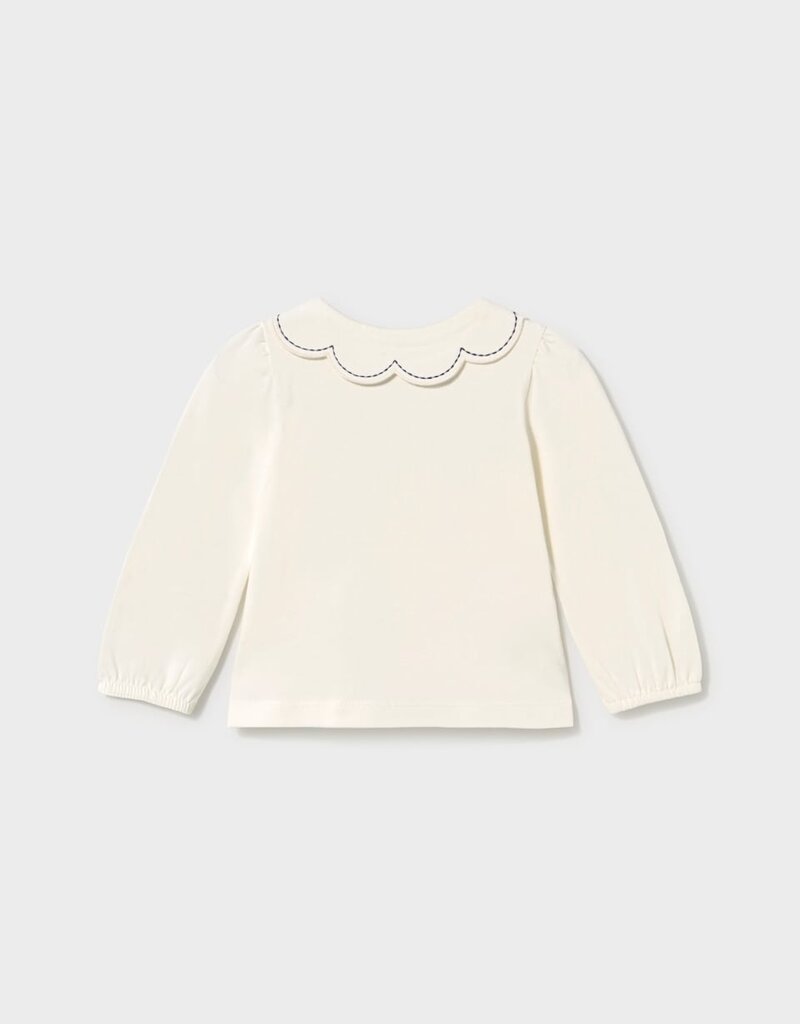 Mayoral L/S White Top w/Navy Trim Wave Collar