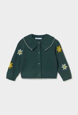 Mayoral Floral-Embroidered Green Cardigan