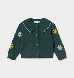 Mayoral Floral-Embroidered Green Cardigan