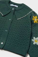 Mayoral Floral-Embroidered Green Cardigan