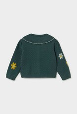 Mayoral Floral-Embroidered Green Cardigan