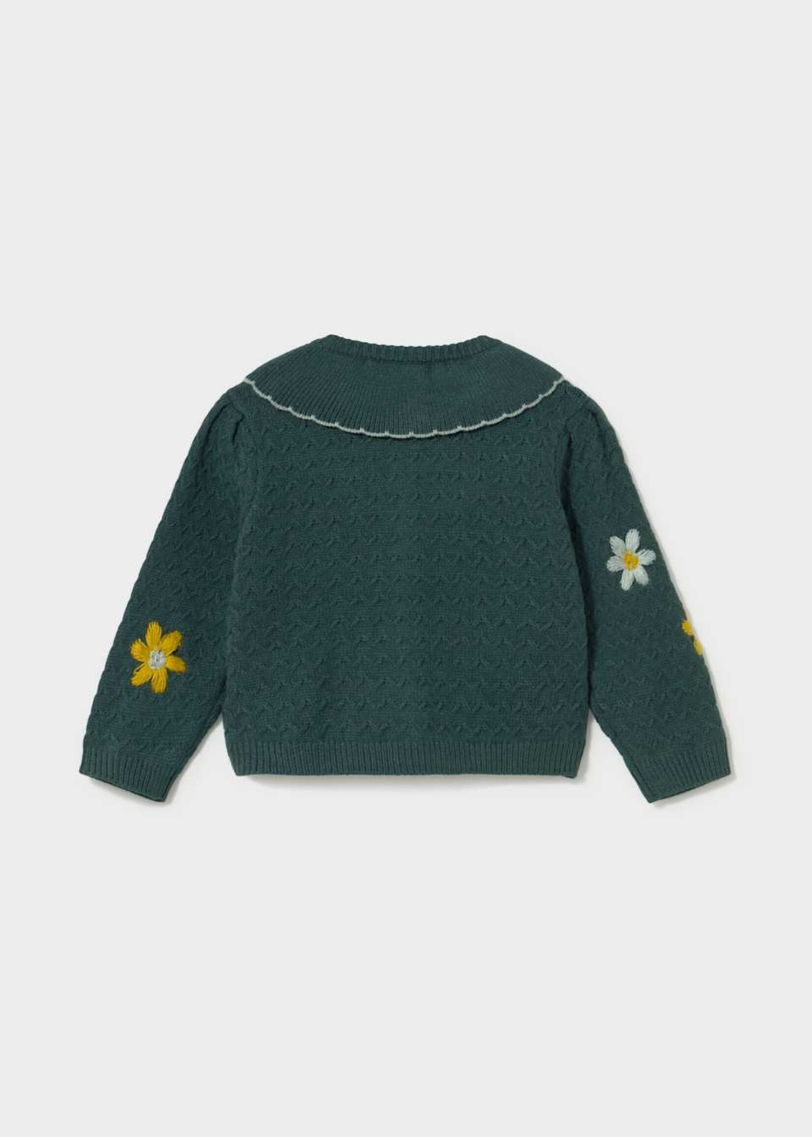 Mayoral Floral-Embroidered Green Cardigan