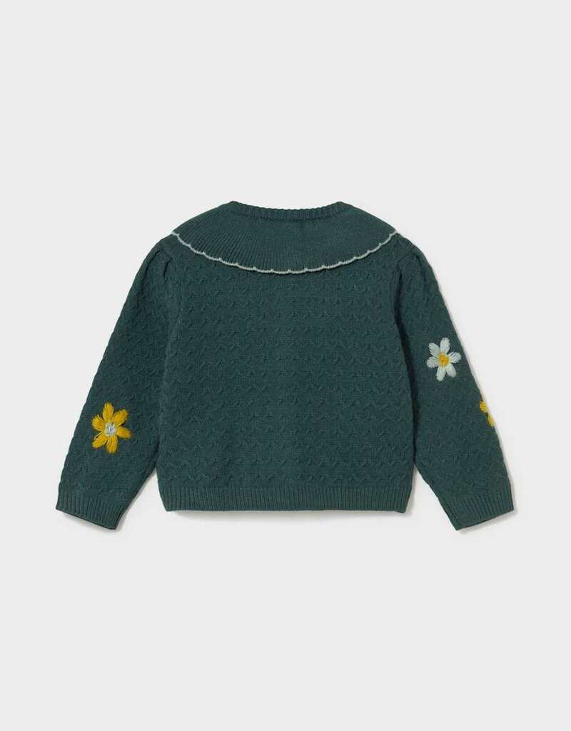 Mayoral Floral-Embroidered Green Cardigan