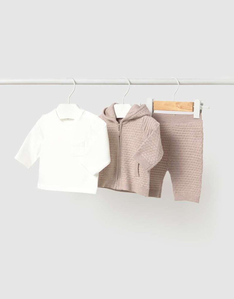 Mayoral 3 piece Knit Hoodie Pant Set Mocha