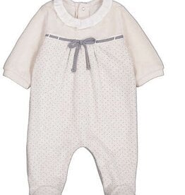 Mayoral Velour Polka Dot Collared Footie Cream