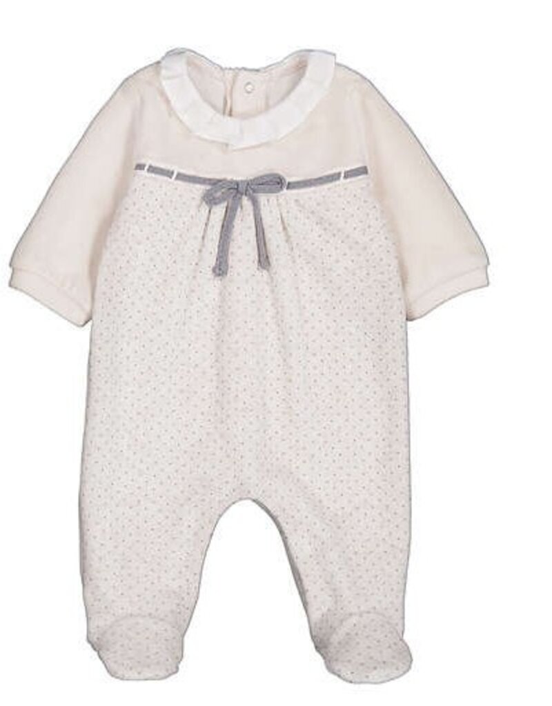 Mayoral Velour Polka Dot Collared Footie Cream