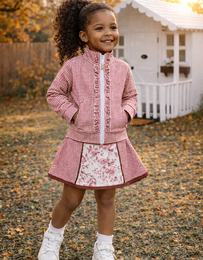 Be Girl Clothing Zip Up Skort Set Floral Gingham