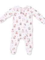 Angel Dear Christmas Teddy Bears Pink 2 Way Ruffle Back Zipper Footie