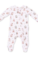 Angel Dear Christmas Teddy Bears Pink 2 Way Ruffle Back Zipper Footie