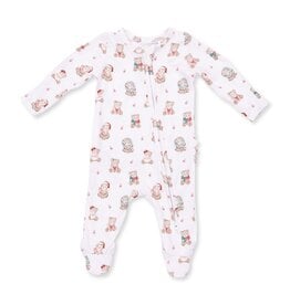 Angel Dear Christmas Teddy Bears Pink 2 Way Ruffle Back Zipper Footie