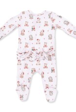 Angel Dear Christmas Teddy Bears Pink 2 Way Ruffle Back Zipper Footie