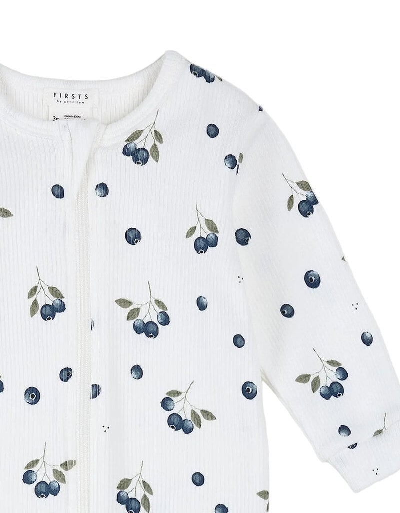 Petit Lem FOOTED SLEEPER BLUEBERRIES OFF WHITE
