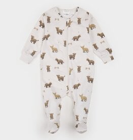 Petit Lem FOOTED SLEEPER w/HIGHLAND COWS BEIGE
