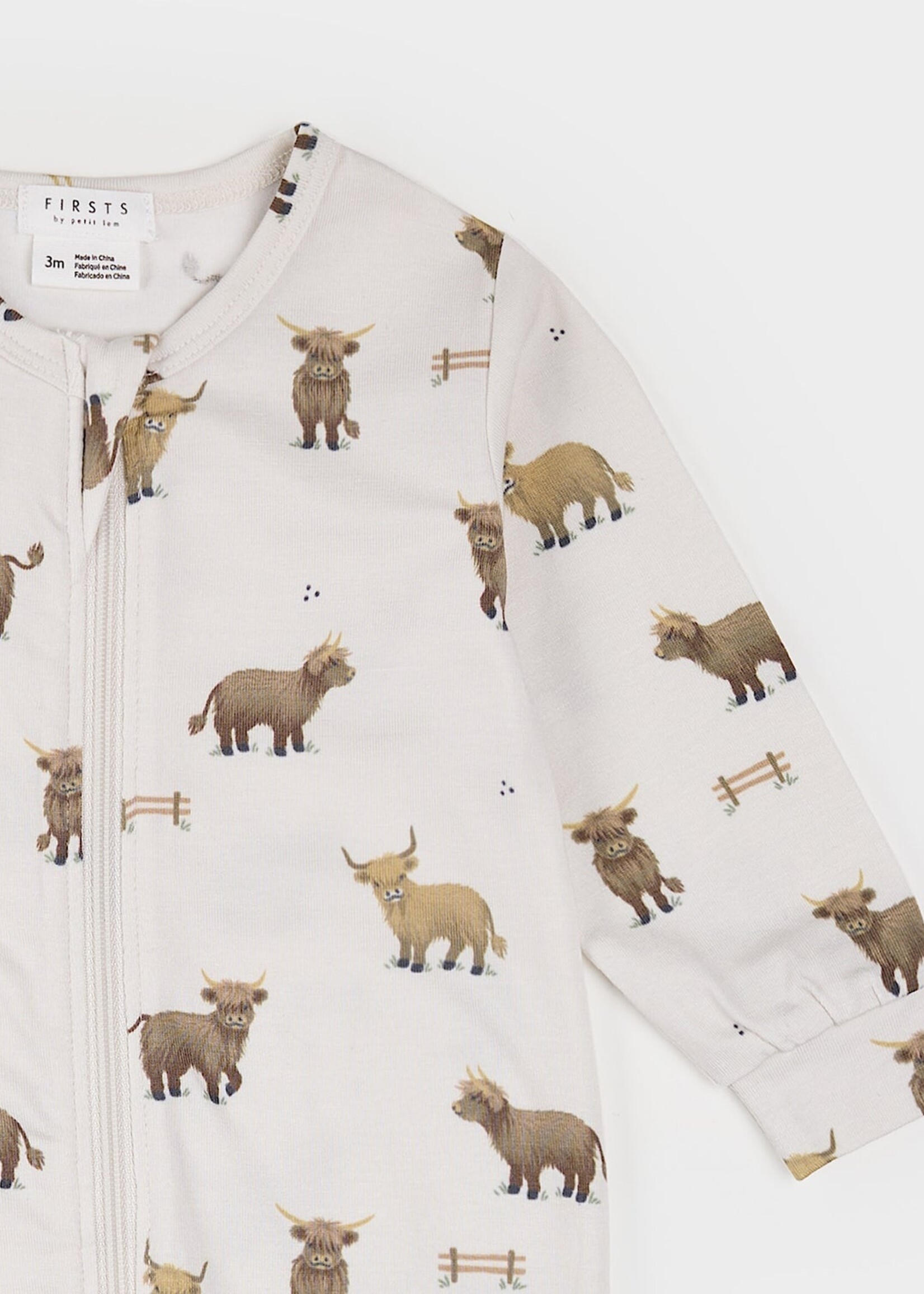 Petit Lem FOOTED SLEEPER w/HIGHLAND COWS BEIGE