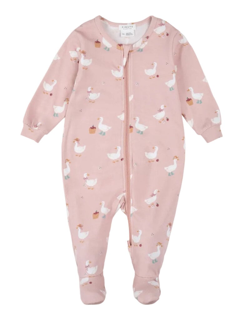 Petit Lem FOOTED SLEEPER PINK w/DUCKS