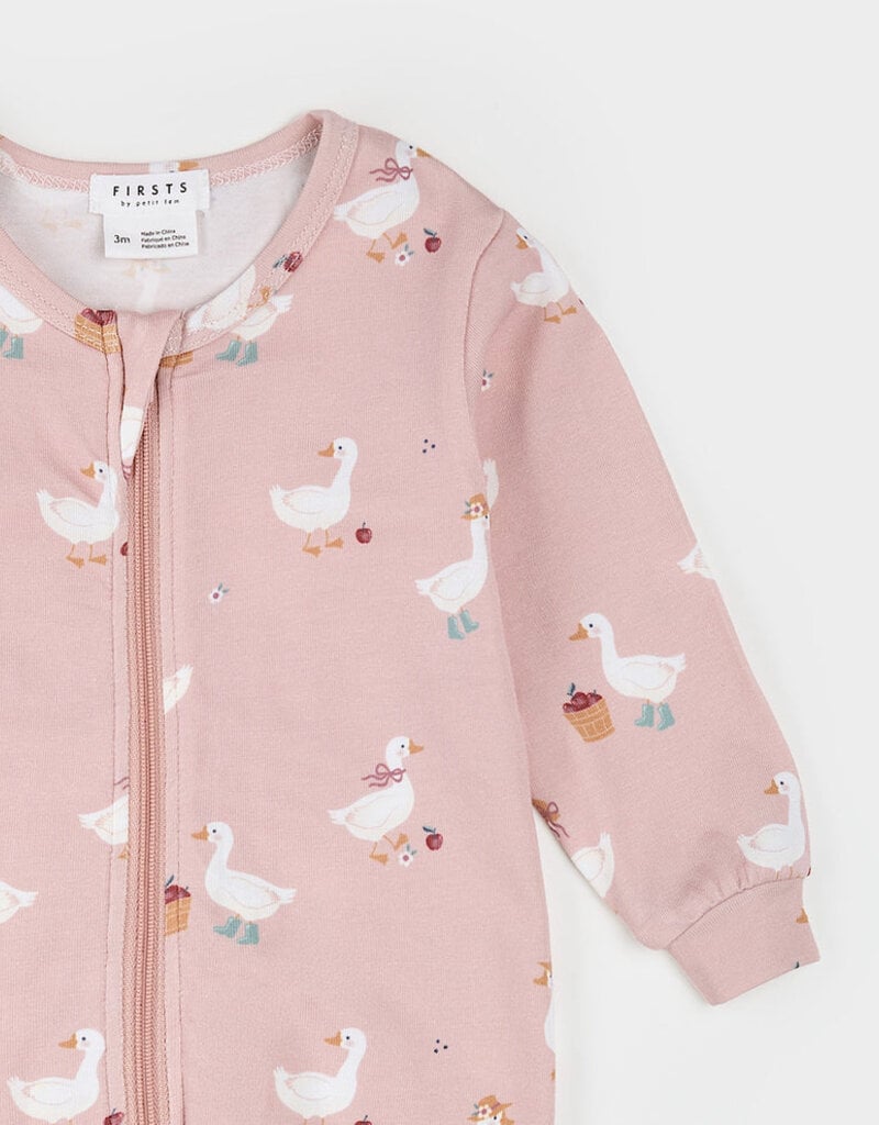 Petit Lem FOOTED SLEEPER PINK w/DUCKS