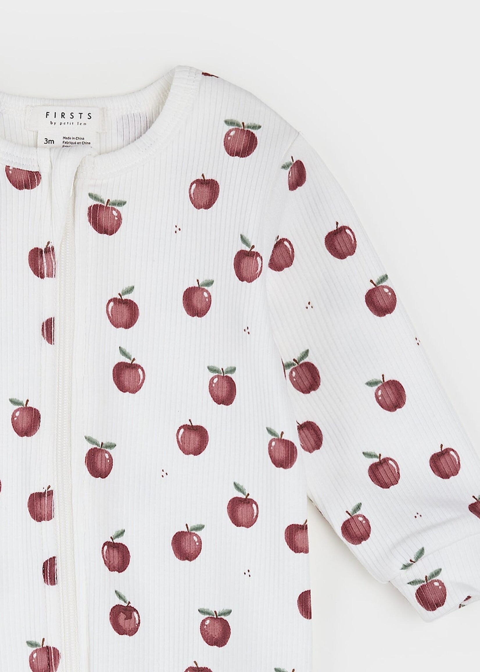 Petit Lem FOOTED SLEEPER w/APPLES OFF WHITE