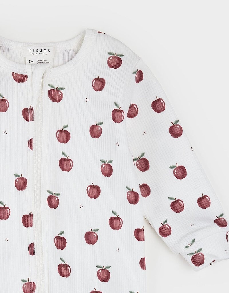 Petit Lem FOOTED SLEEPER w/APPLES OFF WHITE