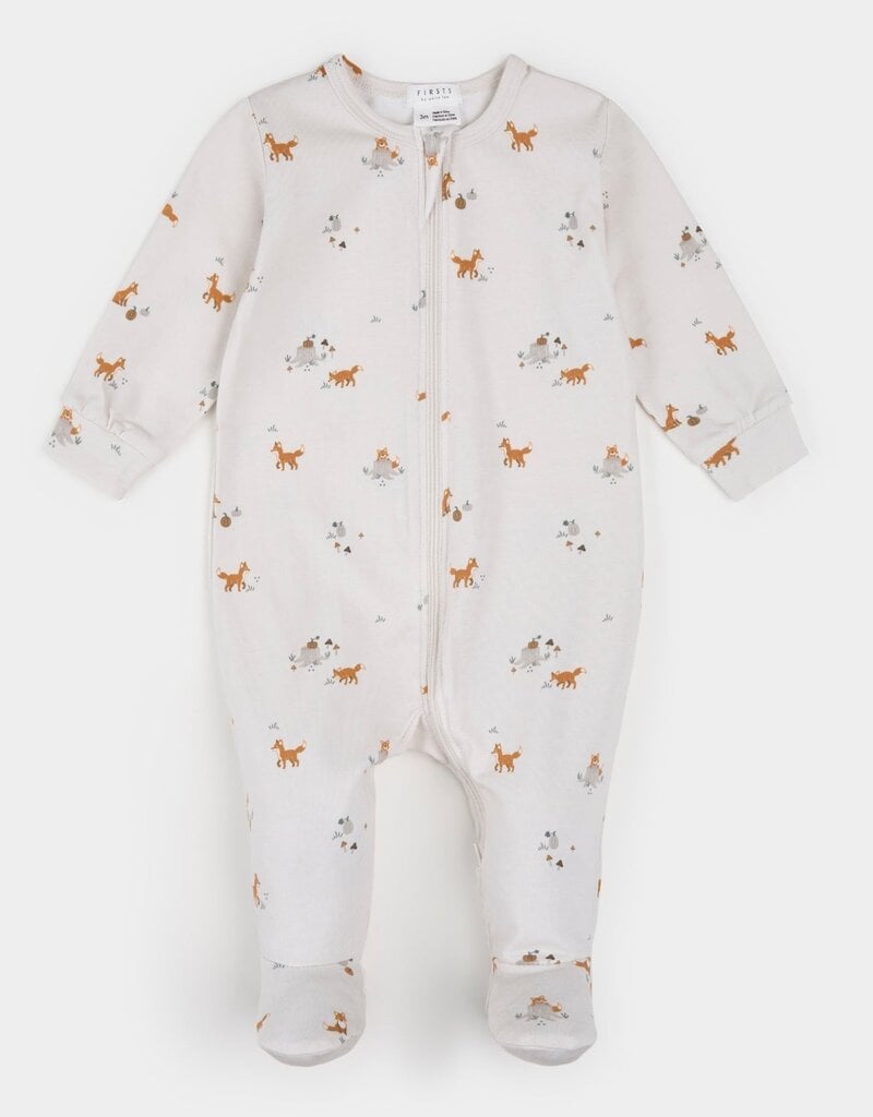 Petit Lem FOOTED SLEEPER w/FOXES BEIGE
