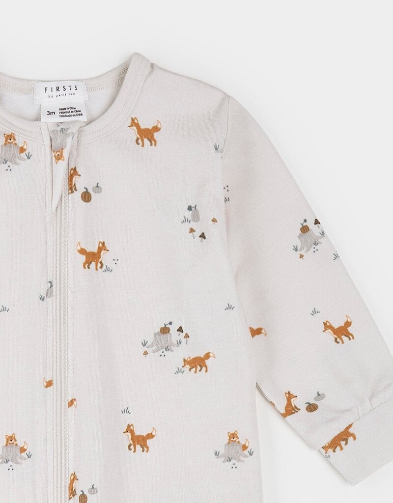 Petit Lem FOOTED SLEEPER w/FOXES BEIGE