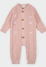 Petit Lem L/S PLAYSUIT KNIT PINK w/FLOWERS
