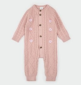 Petit Lem L/S PLAYSUIT KNIT PINK w/FLOWERS