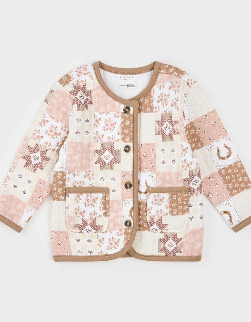 Petit Lem L/S CARDIGAN QUILT PRINT CAMEL