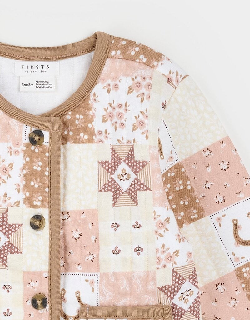 Petit Lem L/S CARDIGAN QUILT PRINT CAMEL