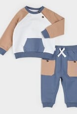 Petit Lem 2PC SET L/S TOP/PANT Beige Blue Block
