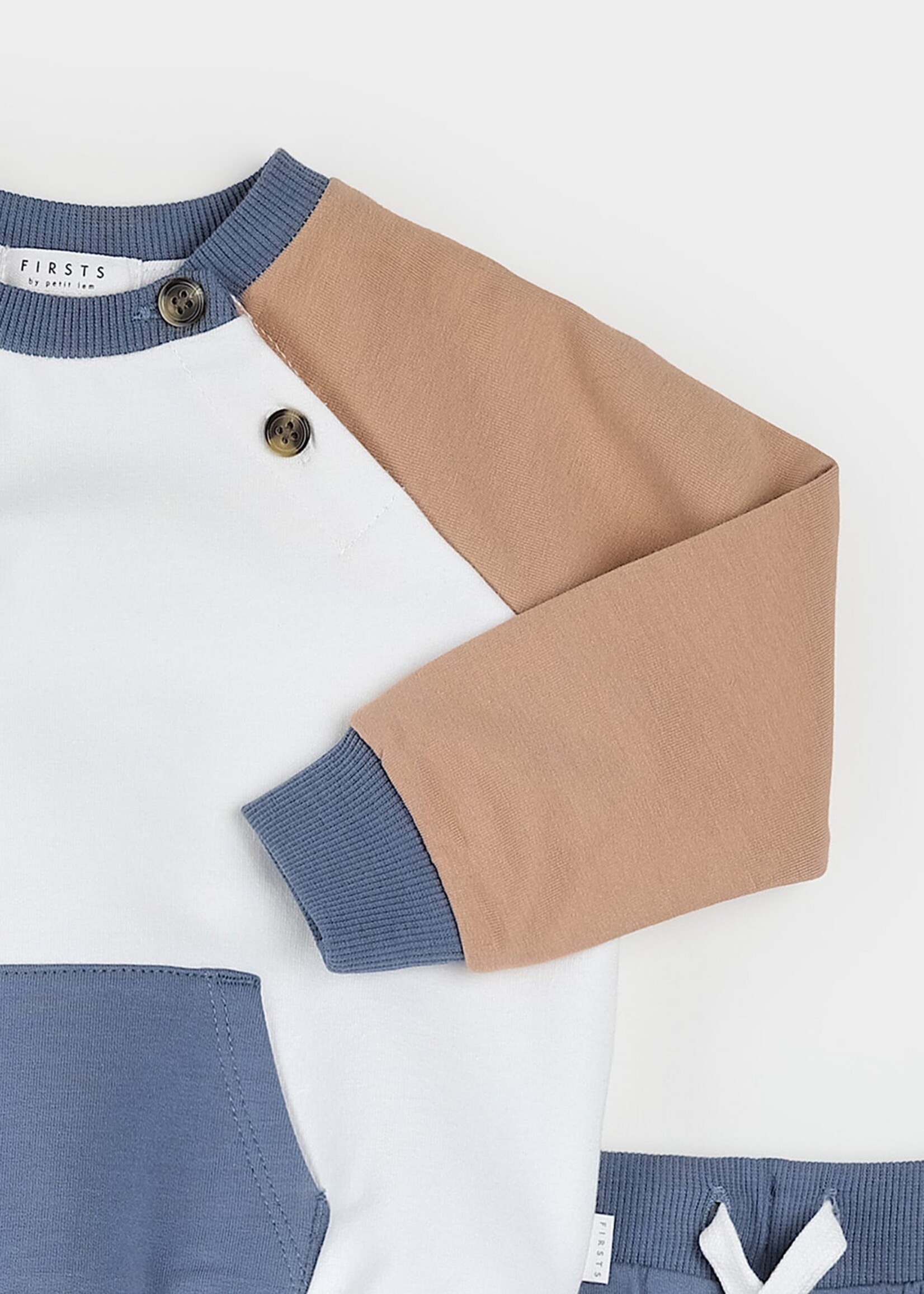 Petit Lem 2PC SET L/S TOP/PANT Beige Blue Block
