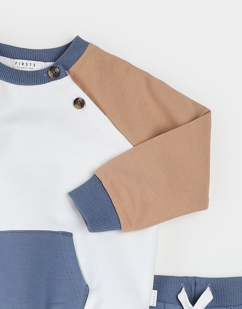 Petit Lem 2PC SET L/S TOP/PANT Beige Blue Block