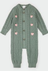 Petit Lem L/S PLAYSUIT KNIT GREEN w/APPLES