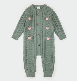 Petit Lem L/S PLAYSUIT KNIT GREEN w/APPLES