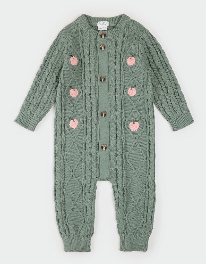 Petit Lem L/S PLAYSUIT KNIT GREEN w/APPLES