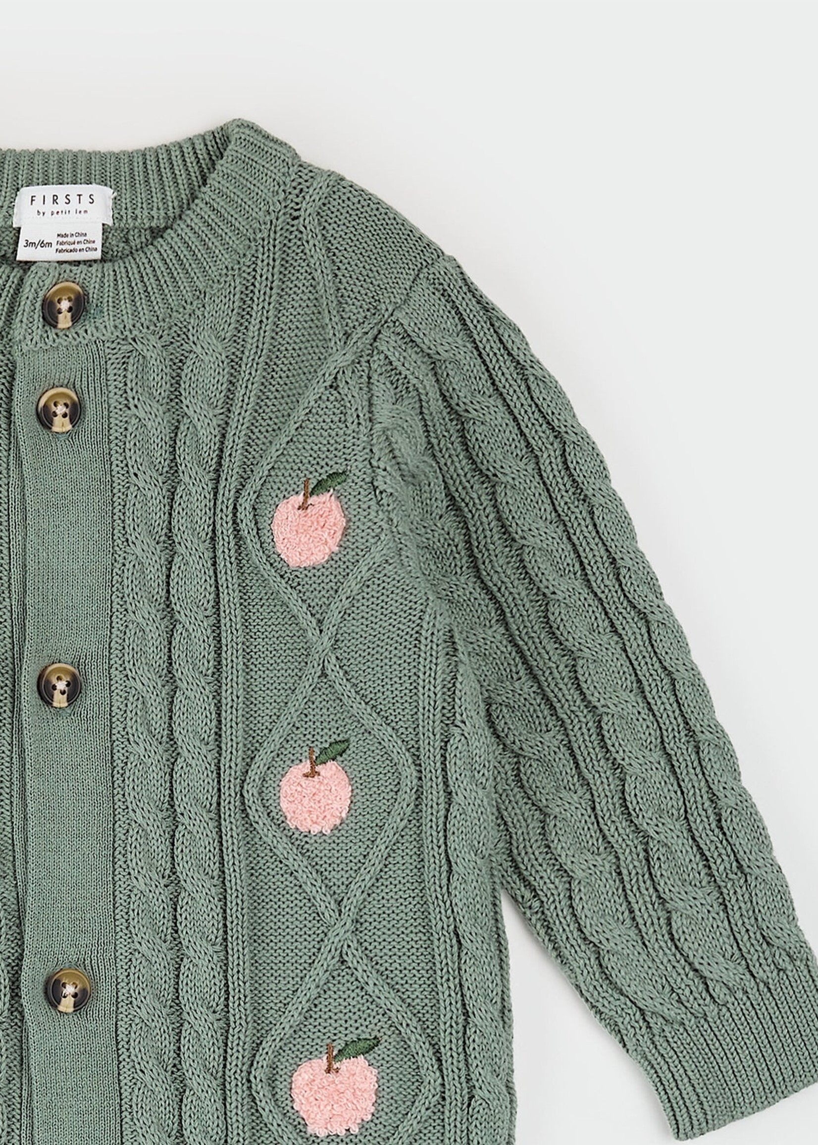 Petit Lem L/S PLAYSUIT KNIT GREEN w/APPLES
