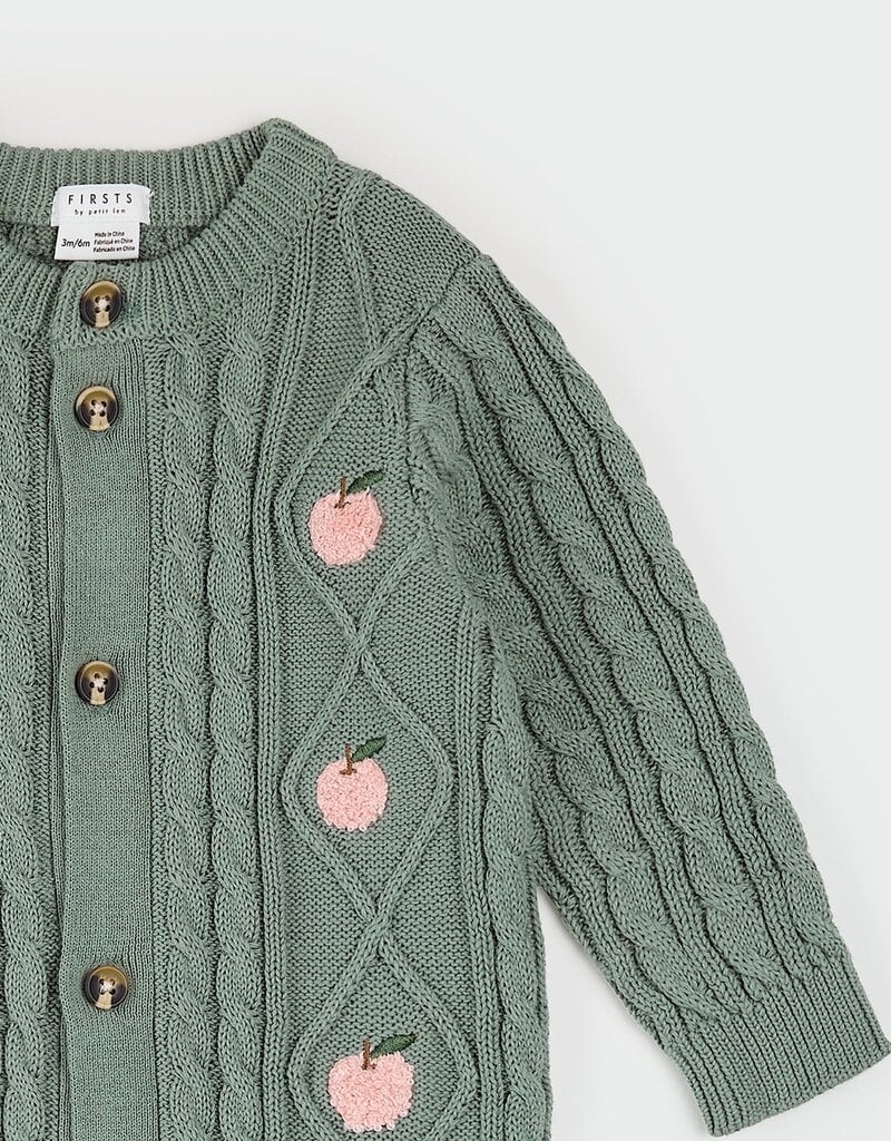 Petit Lem L/S PLAYSUIT KNIT GREEN w/APPLES