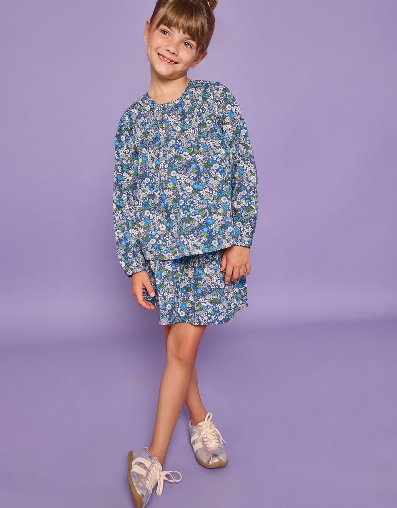 Bisby Shirred Circle Skirt - Brookline Blossoms Blue