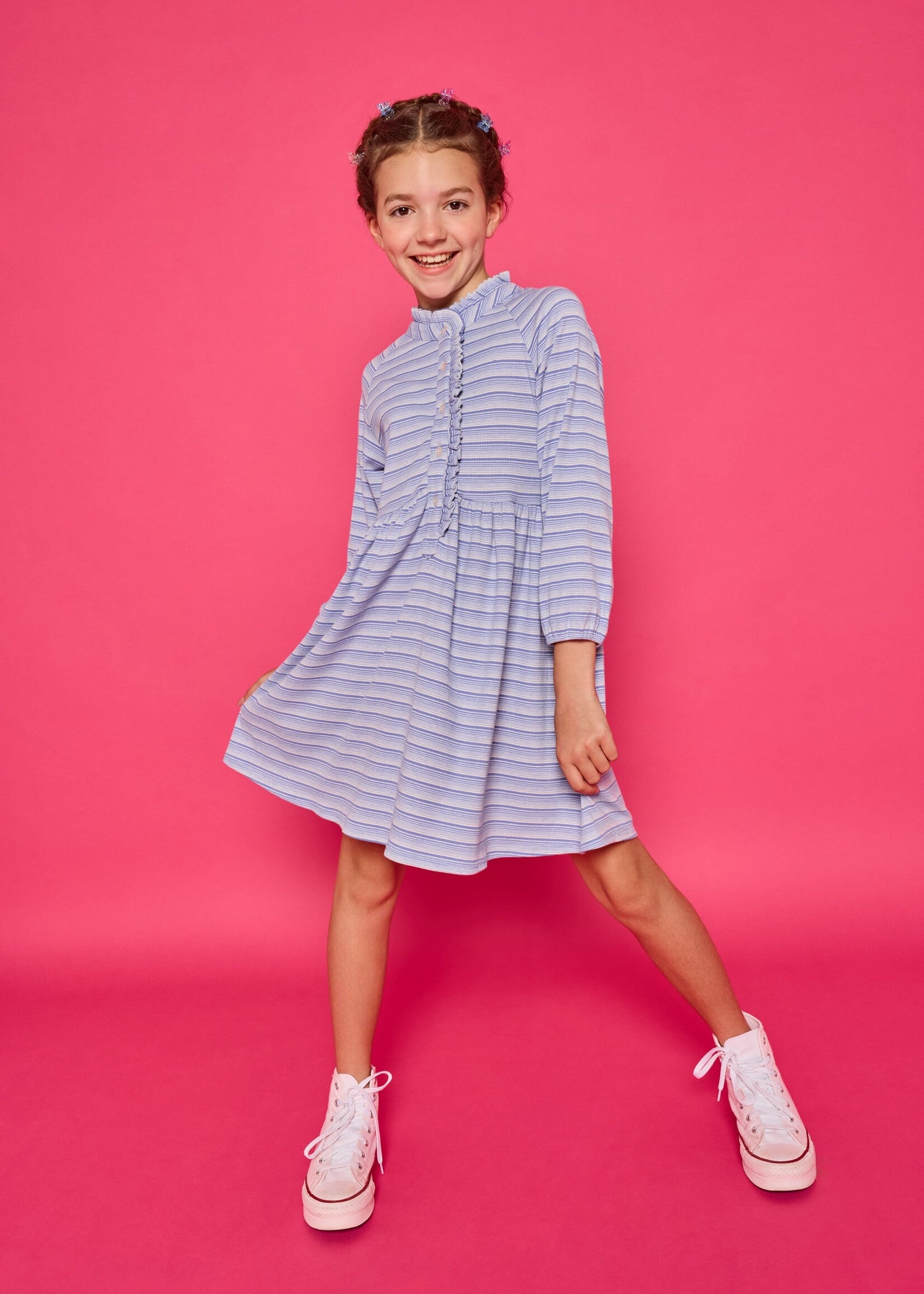 Bisby Amelia Dress - Blue Sparkle Stripe