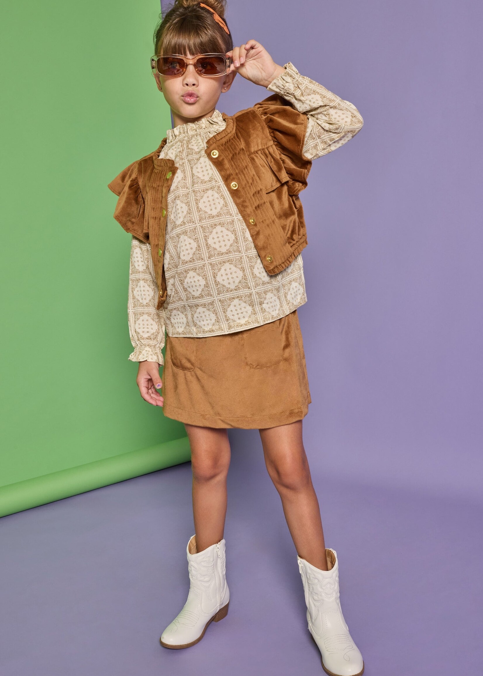 Bisby Mini Skort - Brown Faux Suede