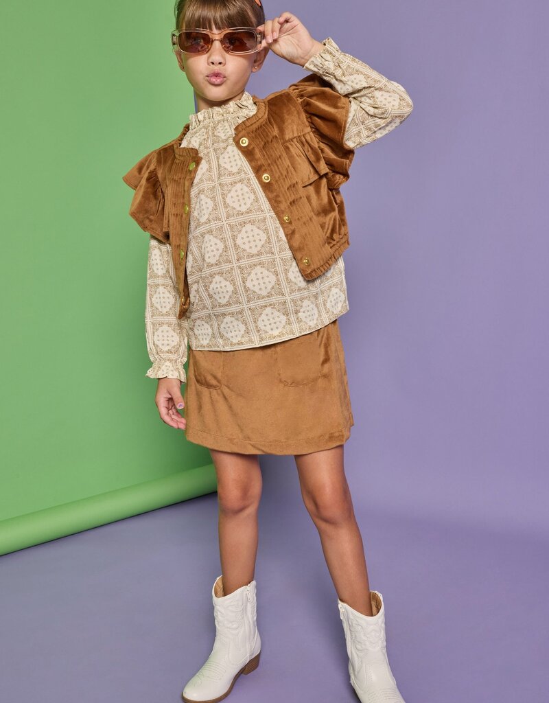 Bisby Mini Skort - Brown Faux Suede