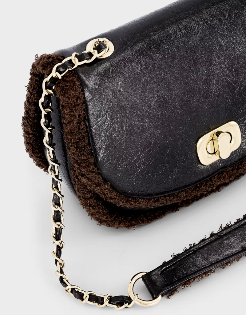 Abel & Lula Mixed Faux Shearling Bag Brown