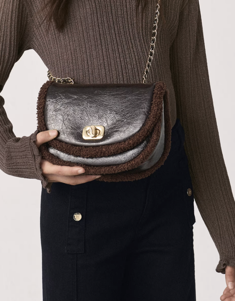 Abel & Lula Mixed Faux Shearling Bag Brown
