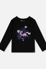 Deux par Deux Organic Jersey T-Shirt Black w/Sparkle Unicorn