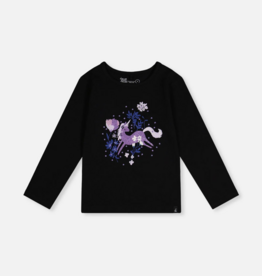 Deux par Deux Organic Jersey T-Shirt Black w/Sparkle Unicorn
