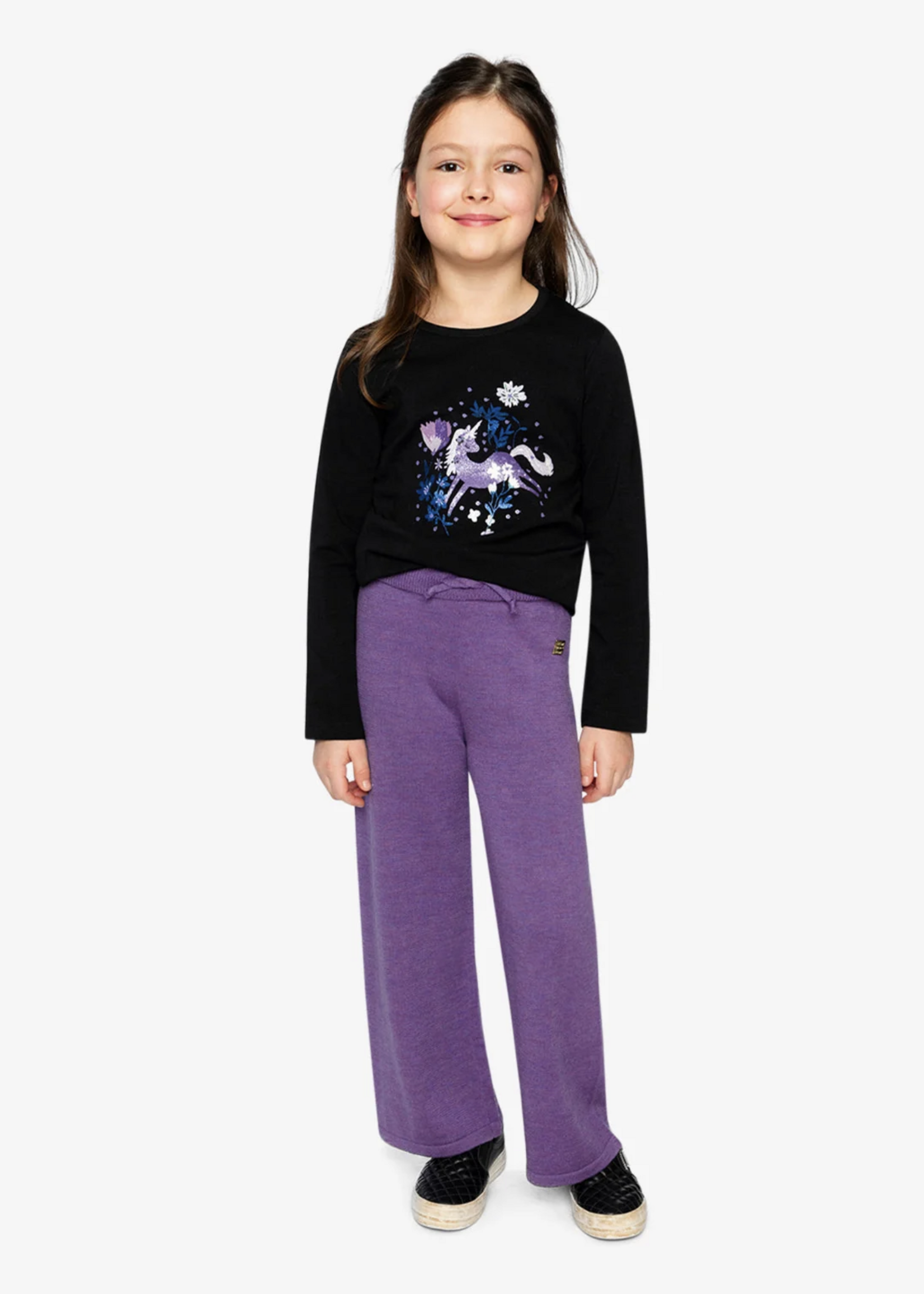 Deux par Deux Organic Jersey T-Shirt Black w/Sparkle Unicorn