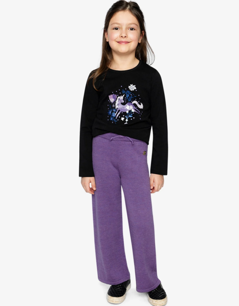 Deux par Deux Organic Jersey T-Shirt Black w/Sparkle Unicorn