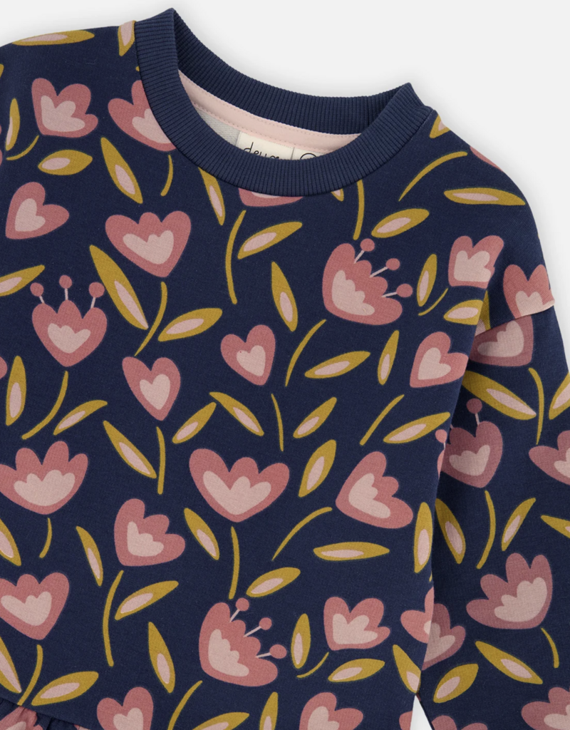 Deux par Deux French Terry Dress Printed Tulips