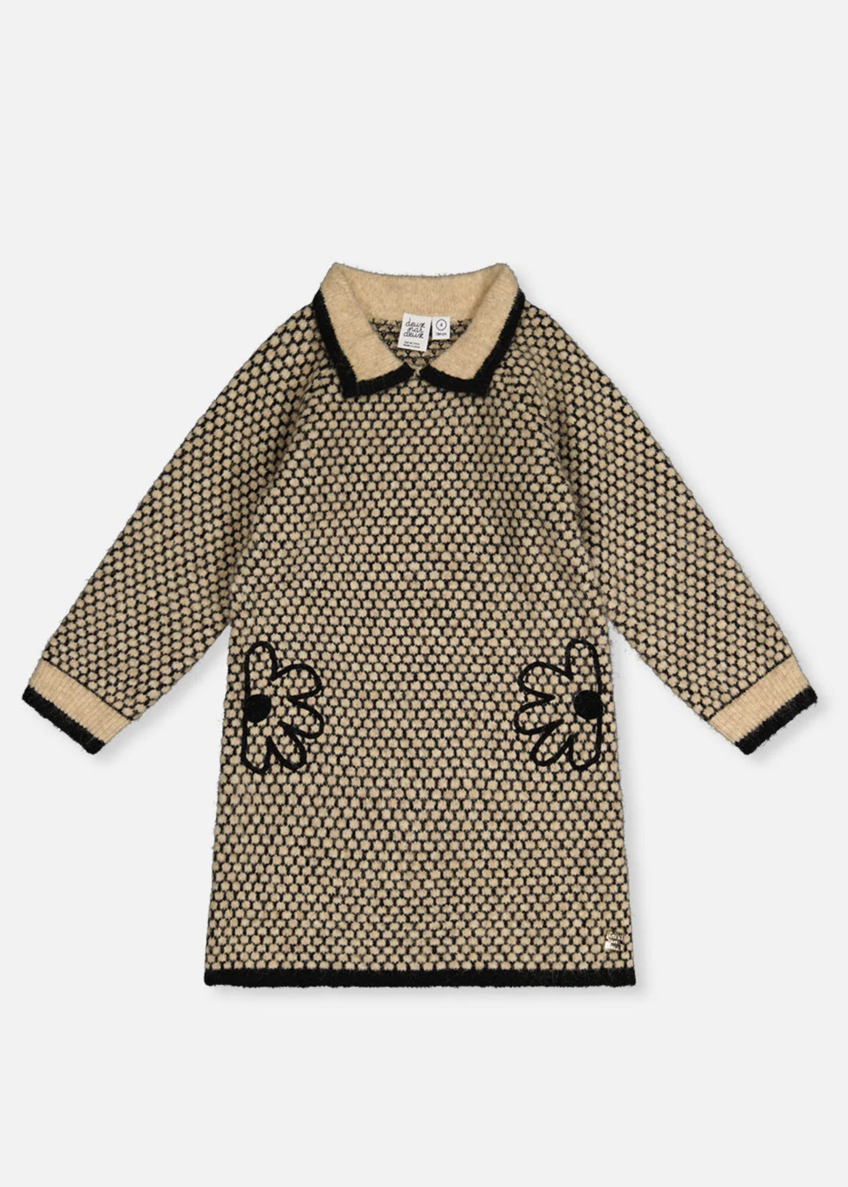 Deux par Deux Knit Dress w/Collar Brown Black