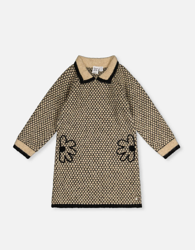 Deux par Deux Knit Dress w/Collar Brown Black